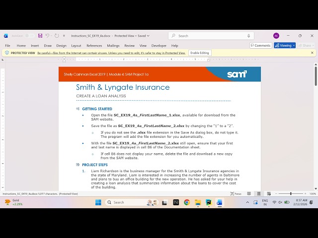 Shelly Cashman Excel 2019 | Module 4: SAM Project 1a Smith & Lyngate Insurance