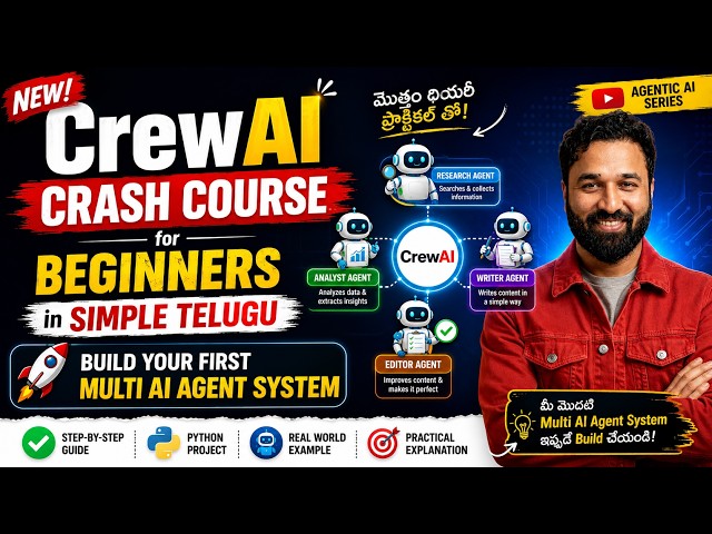 🚀 CrewAI Crash Course for Beginners in Simple Telugu | Build Your First Multi AI Agent System