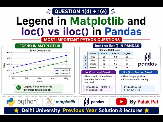 1d&e( Legend in Matplotlib and loc() vs iloc() in Pandas | Most Important Python Questions By Palak