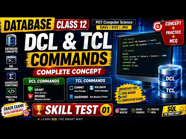 Database class 12 🔥| DCL & TCL Commands Explained | SQL Complete Concept + Skill Test 01 | OAVS |KVS