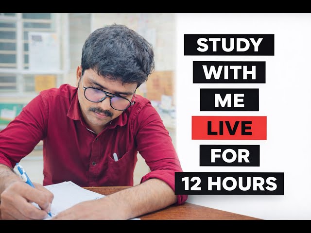 STUDY WITH ME LIVE🔴| DAY- 27 of 300 days challenge | 12 HOURS | Pomodoro(90/10)📵"