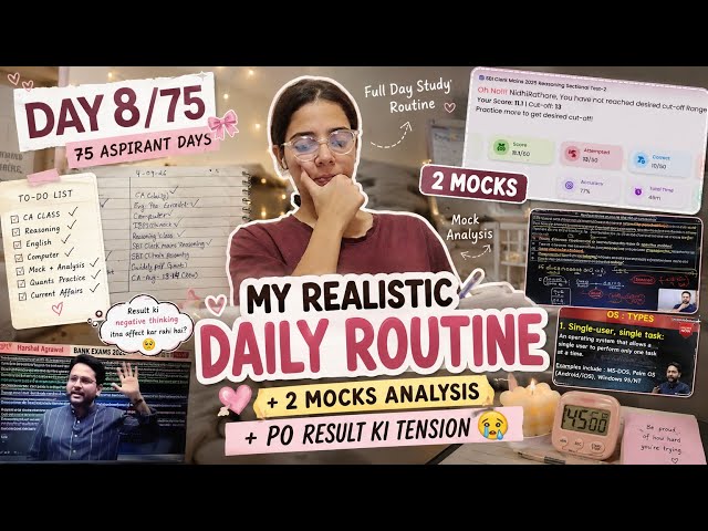 Day-8/75 Aspirant Series 💪🏻 || IBPS PO Result Anxiety 🥲 || 10+ Hour Study Routine🔥 || #ibps #sbi