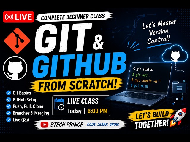 🚀 Git & GitHub Complete Beginner Live Class | Live Doubt Solving | BTech Prince