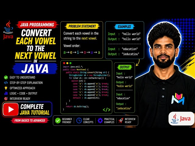 Convert Each Vowel To The Next Vowel in Java | Master Java String | Complete String Tutorial
