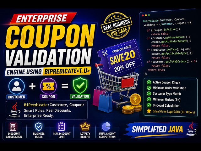 Enterprise Coupon Validation Engine using BiPredicate | Java 8 Functional Interface | Real-Time Exp