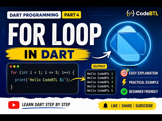 For Loop in Dart | Dart Programming Tutorial in Hindi | For Loop Explained for Beginners | Flutter