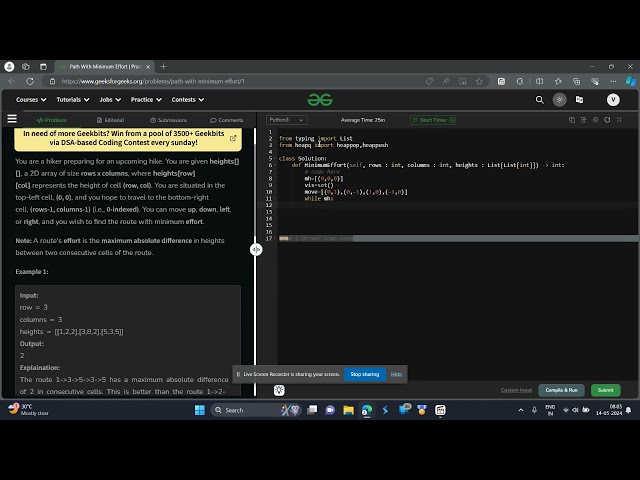 Path With Minimum Effort GFG POTD Python Solution geeks for geeks problem of the day