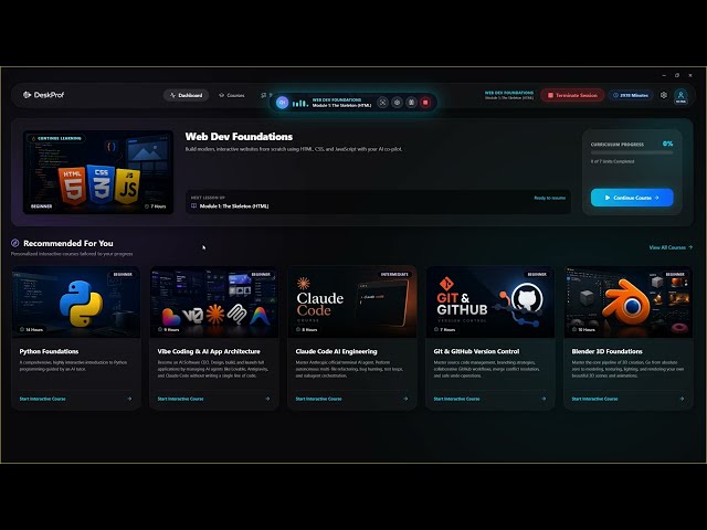 DeskProf Full Demo - AI Guided Courses with Voice and Screen Sharing