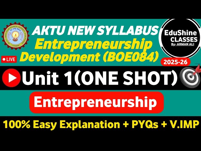 Entrepreneurship Development Unit 1 One shot BOE084 | Entrepreneurship Unit 1 One shot AKTU BOE084
