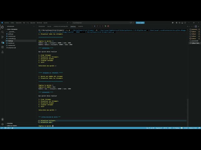 CRUD Streamers Python - Demo