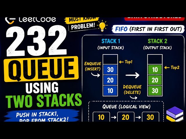 LeetCode 232 | Implement Queue using Two Stacks | Easy Explanation with C Code | DSA Placements