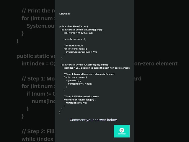 Q&A Program to move Zero #coding #programming #java