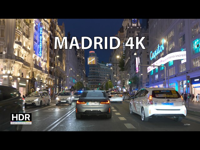 Madrid Neon Sunset Drive - 4K 60fps HDR - Spain