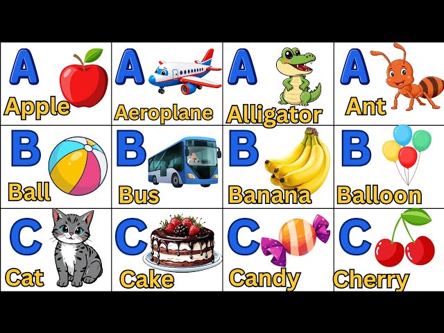 A for Apple/A for Aeroplane (ABCD English Alphabets)with Four Example words  @Nimalanstartv21 