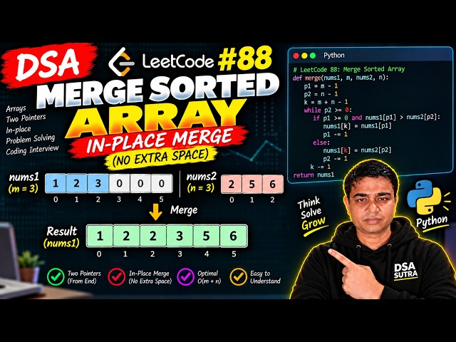 Merge Sorted Array | LeetCode 88 | DSA in Hindi | Python | Two Pointer Approach