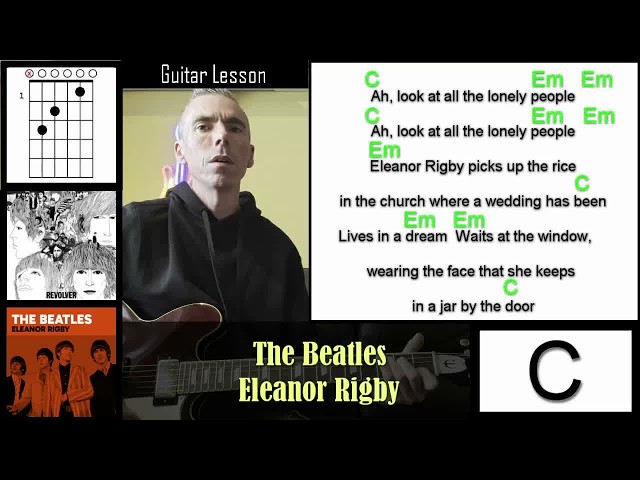 Eleanor Rigby - The Beatles / Guitar Lesson/Tutorial / Cover with lyrics.