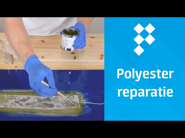 Polyester reparatie met polyesterhars en glasmat