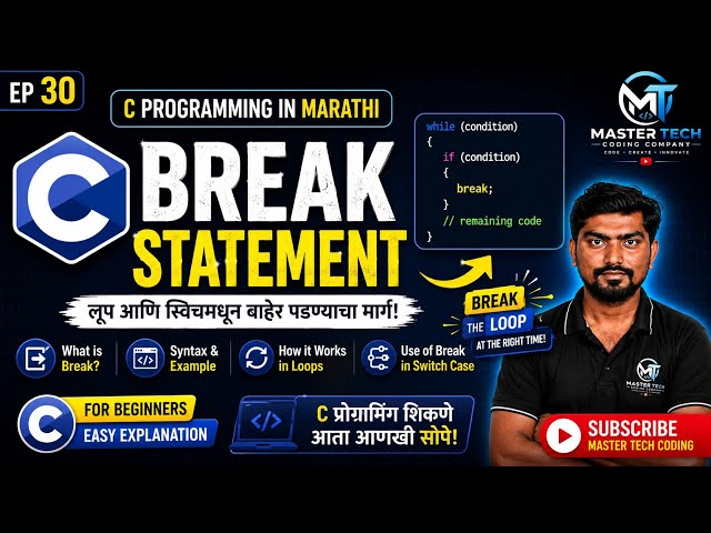 Break Statement in C Programming in Marathi | Break Keyword Explained with Examples | 