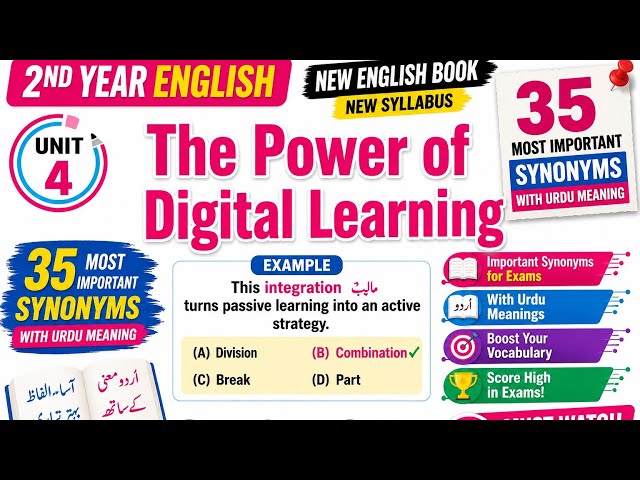 2nd Year English | New Book | Unit 4: The Power of Digital Learning | 35 Solved Synonyms | Exam 2027