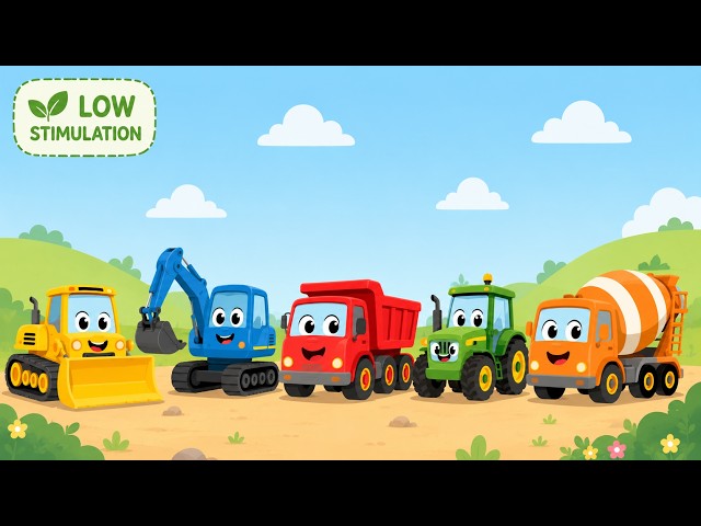 Construction Vehicles Color Song for Kids | Learn Colors | Low Stimulation Kids Learning