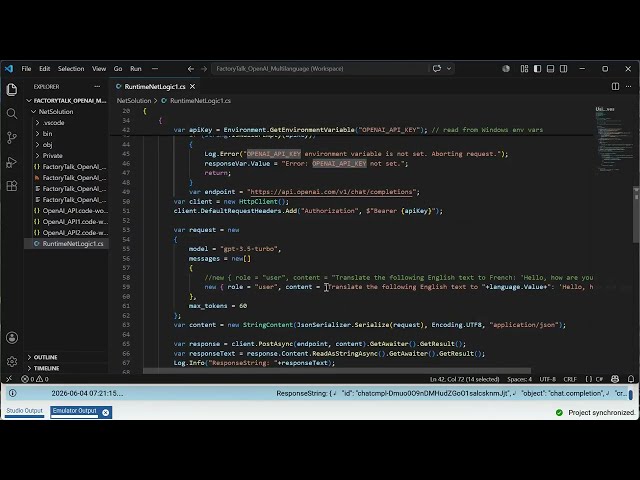 how to integrate a ChatGPT bot in your HMI or SCADA with FactoryTalk Optix and OpenAI API