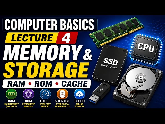 Computer Memory & Storage Explained | RAM, ROM, Cache Memory | Computer Basics Lecture 4 | 2026