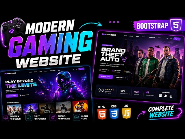 I Built a Modern Gaming Website UI in Bootstrap 5 🎮🔥 | GTA V, Free Fire & More