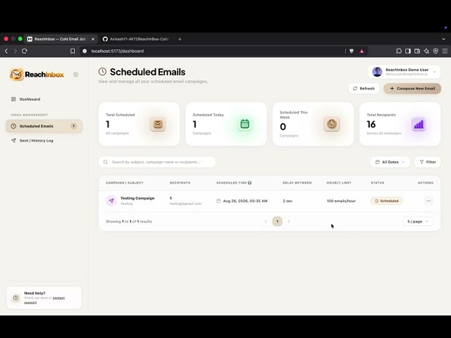 ReachInbox Email Scheduler | Full-Stack Software Development Intern Assignment