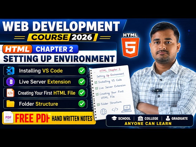 HTML Chapter 2: Setting Up Environment | VS Code + Live Server + First HTML File | Web Development