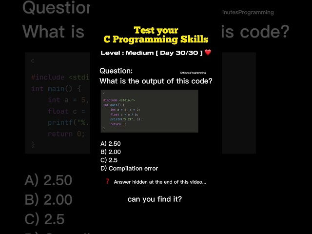 Day 30 Think you know C programming? Test your knowledge with this MCQ! @5minutesprogramming