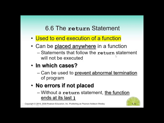 C++: Return Statement, Value returning function, Functions in menus - INFS102/L: 6.6-6.9