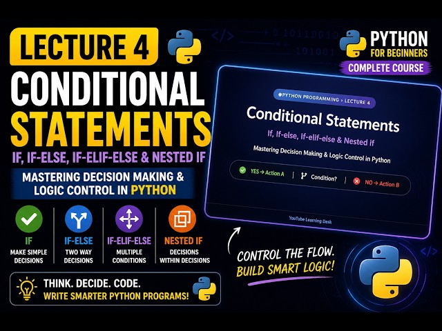 Python Lecture 4 | Conditional Statements in Python | If, If-Else, Elif & Nested If