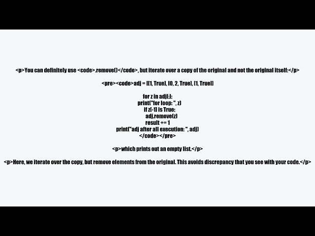 Using for loop to remove elements from a list is not working, but using list comprehension is fine