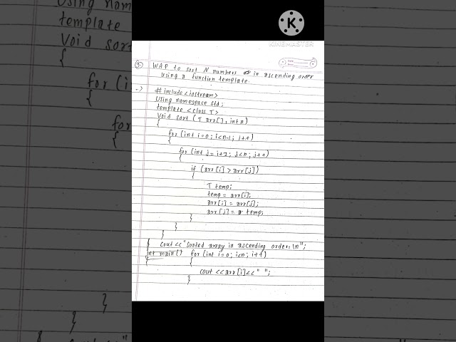 Wap to sort N numbers in ascending order using a function templates.#template #oop #pu #information