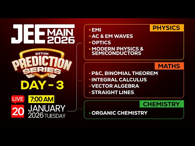 JEE MAIN 2026: PREDICTION SERIES | PHYSICS, CHEMISTRY, MATHS | DAY 3 | Xylem JEE & KEAM 2026