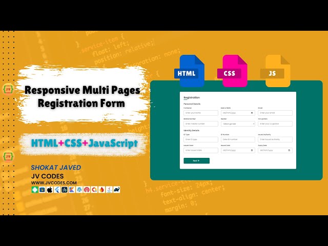 How to Create a Responsive Multi Pages Registration Form #HTML #CSS #javascript #coding