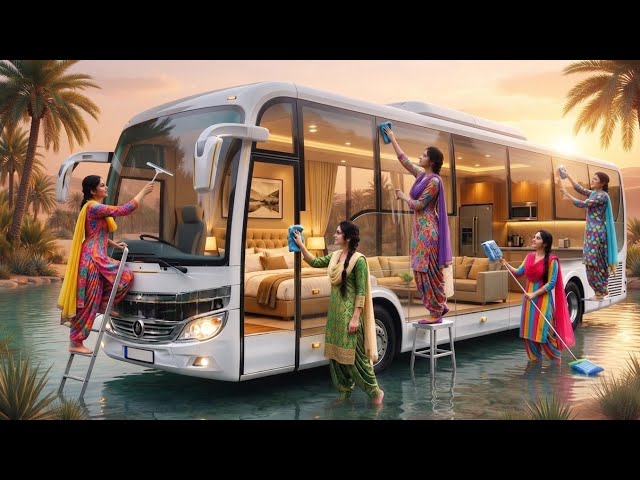 6 Village Girls Pull Damaged Bus from River & Transform It Into a Luxury Bus! 🚌✨