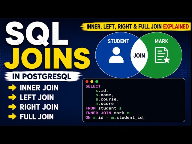 SQL Joins Explained | INNER, LEFT, RIGHT & FULL JOIN in PostgreSQL | How to use JOIN |