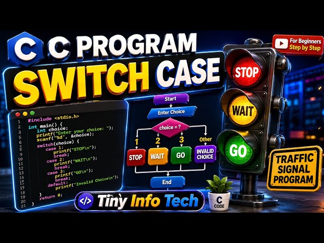 C Switch Case Statement Explained | Traffic Signal Program in C | Tiny Info Tech