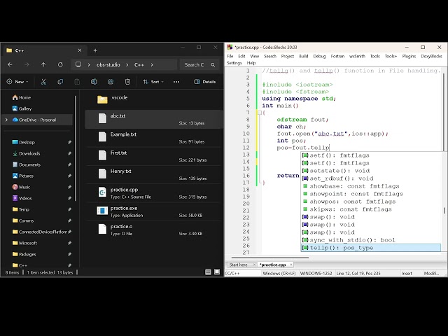C++ | File Handling | tellg() and tellp() function | video 49