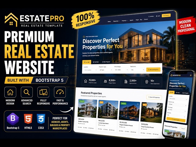 I Built a Premium Real Estate Website with Bootstrap 5 🏡 | EstatePro Frontend Template 2026