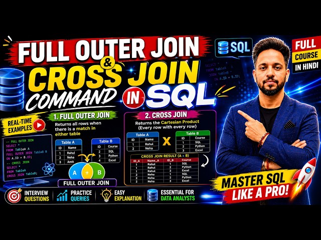 FULL OUTER JOIN & CROSS JOIN Commands in SQL for Data Analytics | Full Course