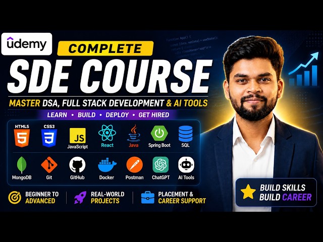 Complete SDE Course on UDEMY | Java, React, Spring Boot, SQL, AI, DSA, Design & Full Stack Projects