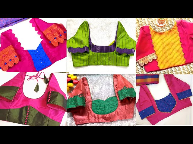 Trending Patch Work Blouse Designs😍Latest Blouse Back Neck Ideas