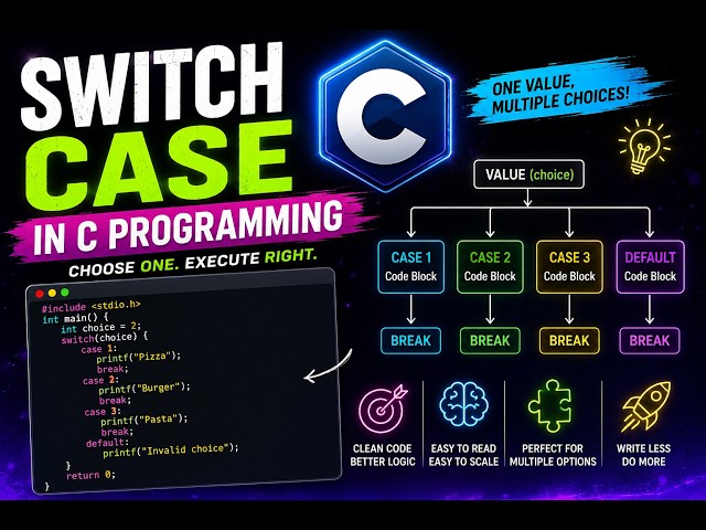 Switch Case in C Explained | Switch-Case, Break & Default | C Programming for Beginners