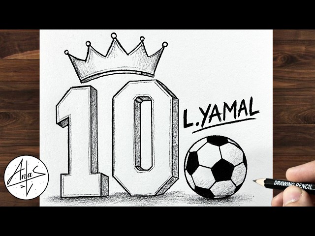 L.Yamal 10  Easy 3D Drawing ⚽ | 3D Lamine Yamal Number 10 Pencil Sketch Tutorial