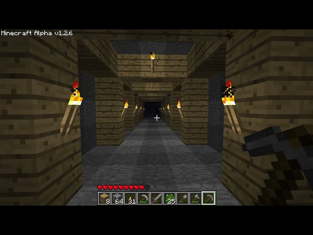 making mineshaft and tree farm in alpha minecraft while talking