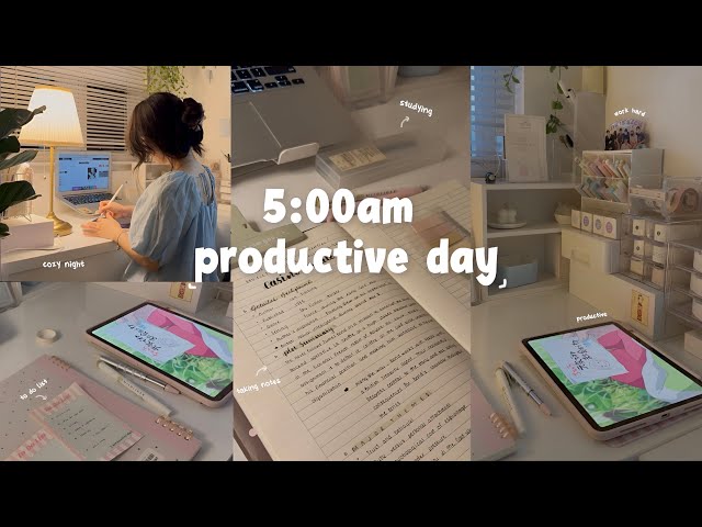 5:00AM  PRODUCTIVE  DAY🌷 study vlog, day in my life, taking notes, romanticizing life˚ ༘