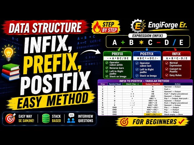 Infix, Prefix & Postfix Easy Method 🔥 | Infix to Postfix Tabular Method | Data Structure