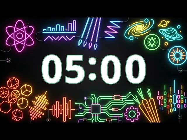 5 Minute Timer — Neon Science & Technology + Soft Bell | Atom, Circuit, Galaxy, No Music